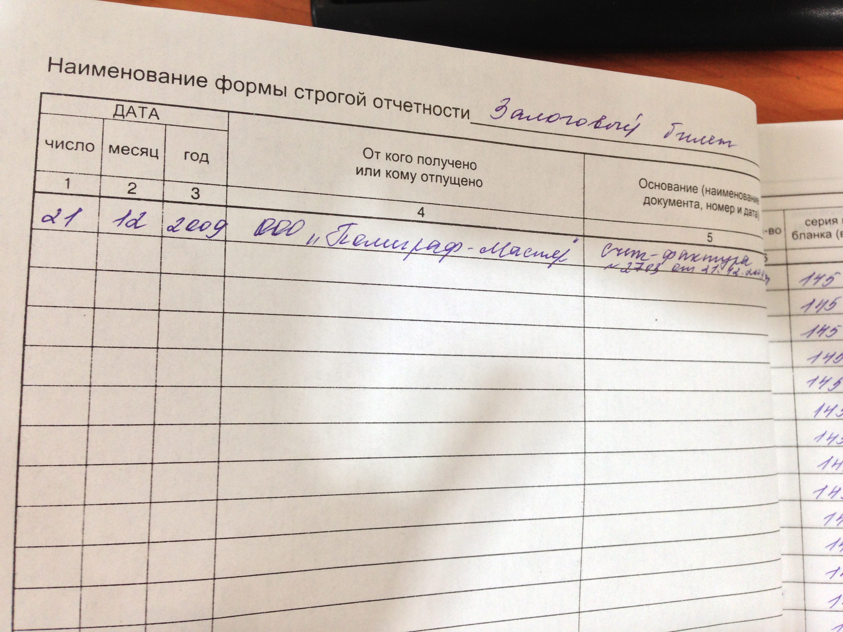 Журнал регистрации бланков строгой отчетности образец