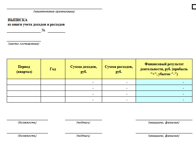 Выписка из книги доходов и расходов для налоговой образец